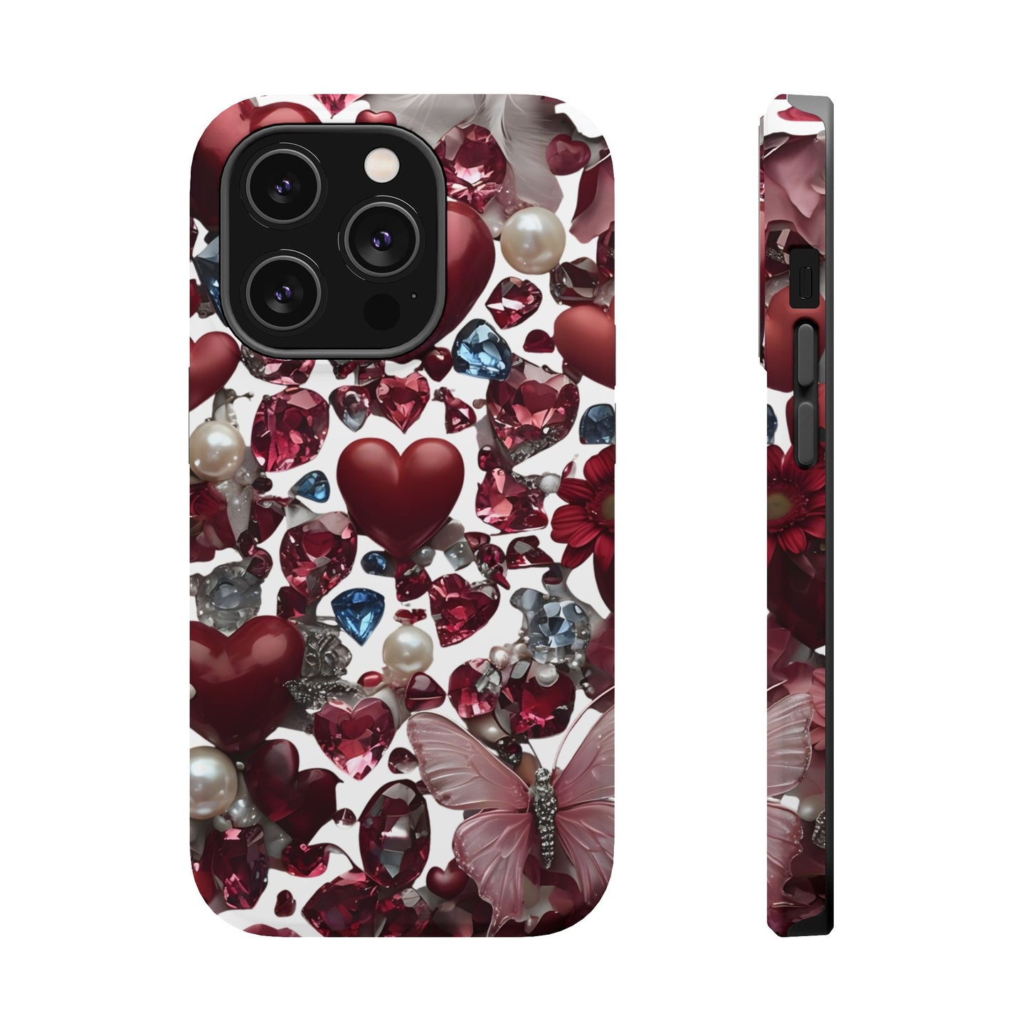 Romantic Floral Hearts Magnetic Tough iPhone Case -  Durable Phone Case for Gifts, Valentine's Day, Birthday, Anniversary, Cute Accessories
