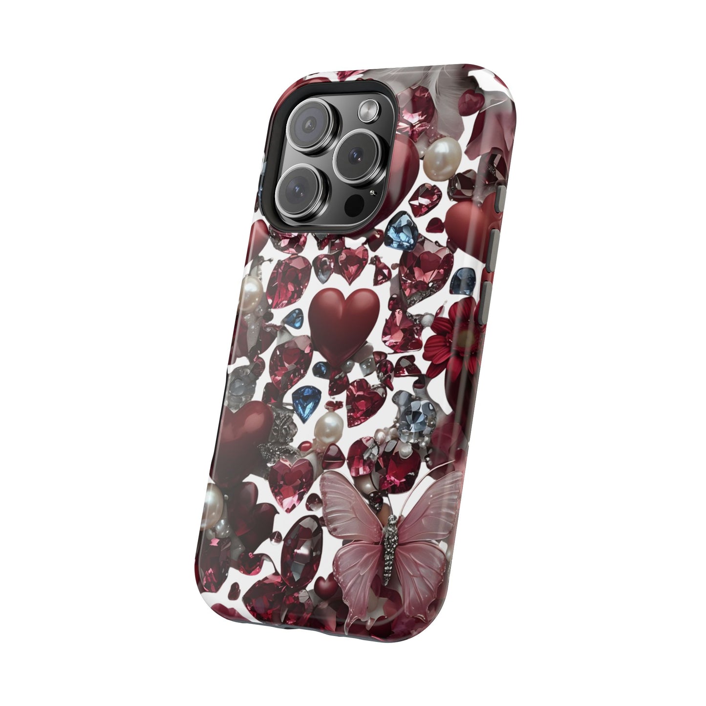 Romantic Floral Hearts Magnetic Tough iPhone Case -  Durable Phone Case for Gifts, Valentine's Day, Birthday, Anniversary, Cute Accessories