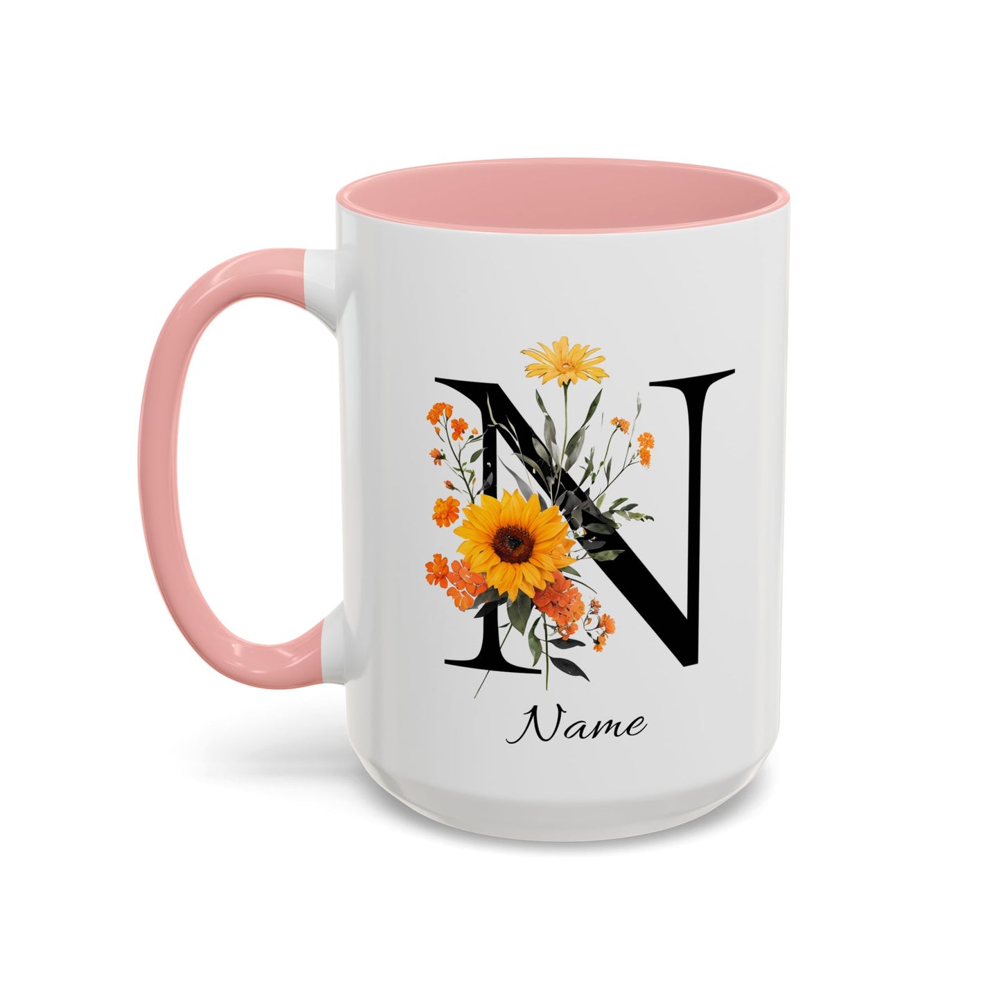 Personalized Floral Monogram - Letter N - Elegant Accent Coffee Mug – Personalized Mothers Day Gift