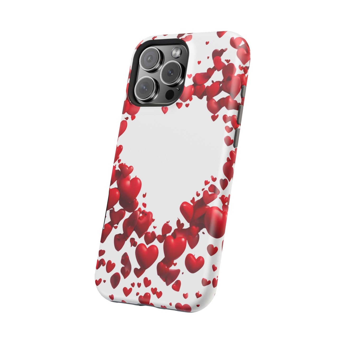 Heart-Shaped Heart Motif Magnetic Tough iPhone Case, Love Themed Phone Cover, Valentine's Day Gift,  Romantic Phone Case