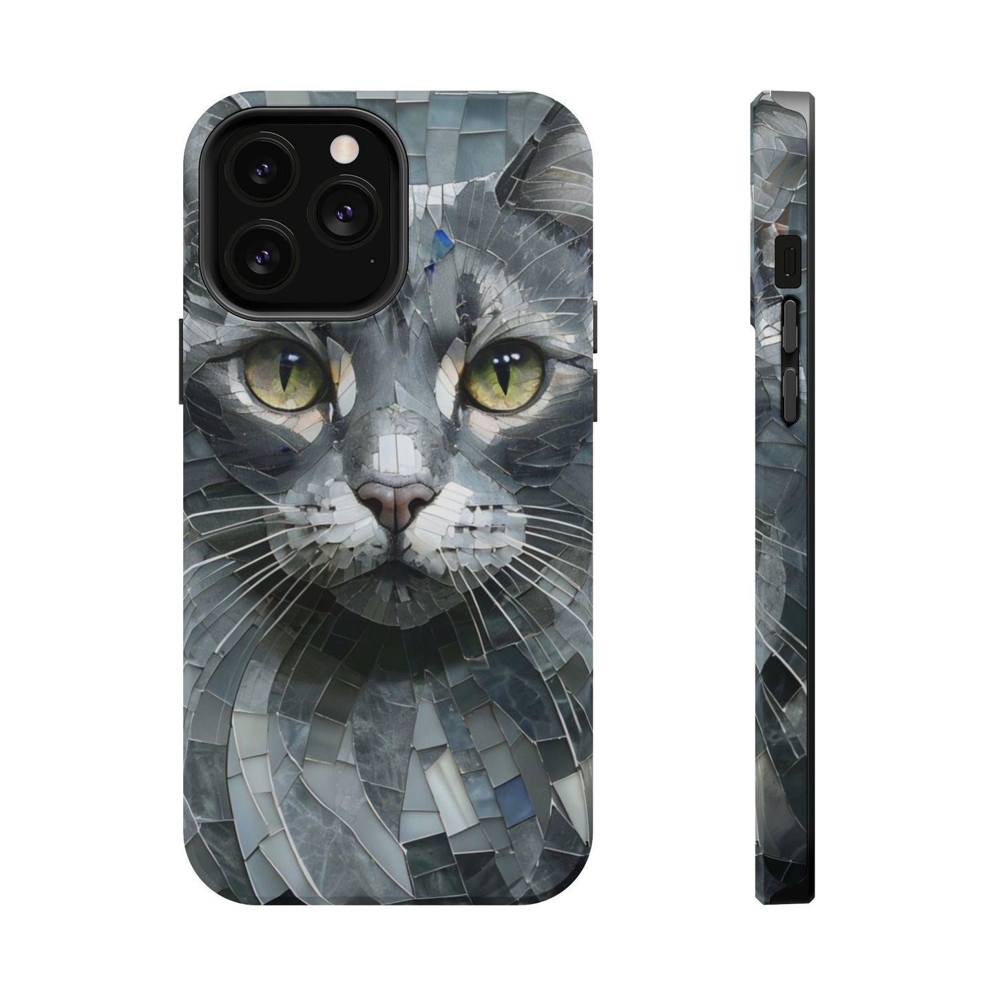 Stylish Cat Mosaic Magnetic iPhone Case, Black Cat Phone Case, Cute Cat Phone Case, Shockproof Case, Cat iPhone Case