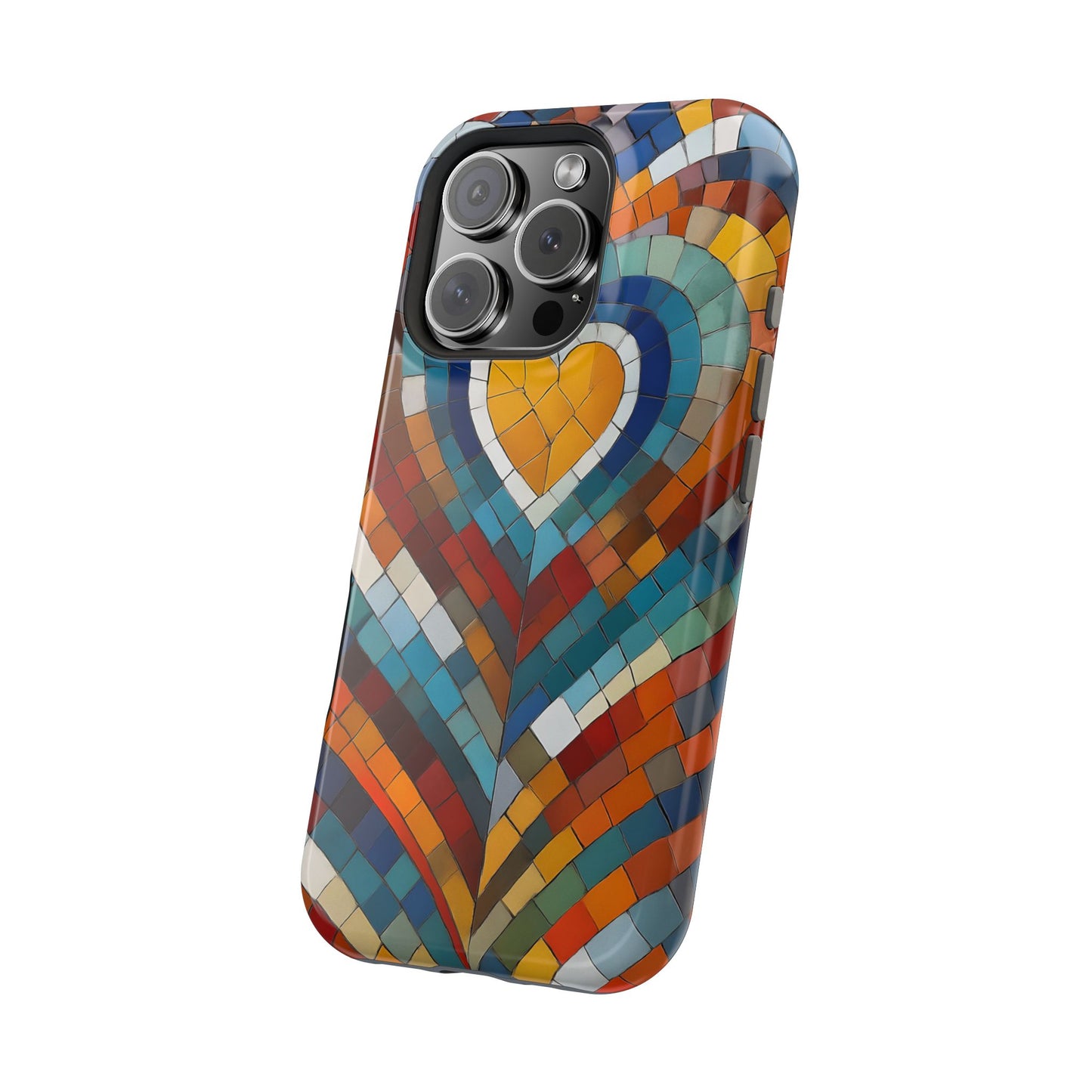 Magnetic Heart Mosaic iPhone Case, Faux Stained Glass, Trendy Phone Cover, Artistic Phone Case, Wireless Charging