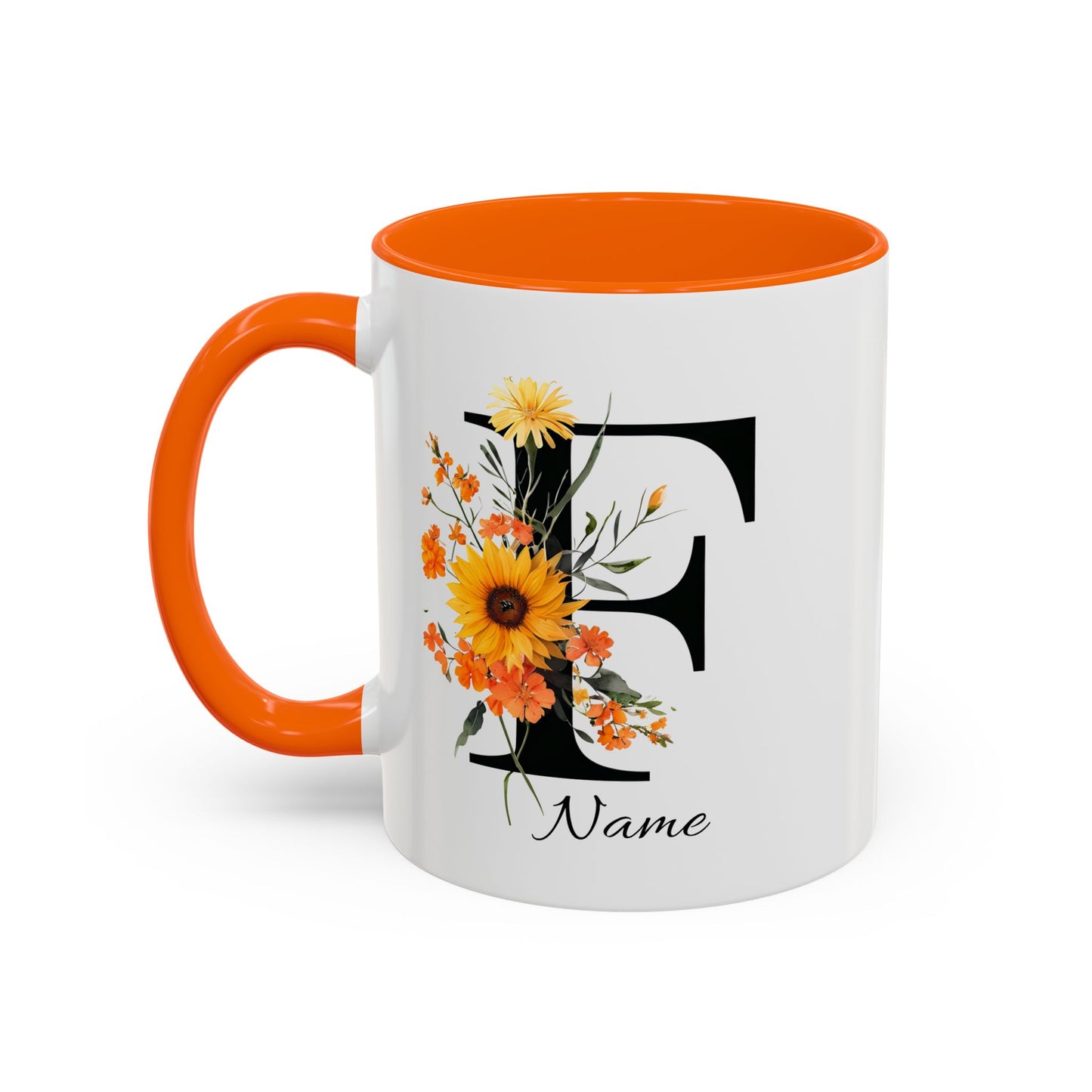 Personalized Floral Monogram Letter F, Custom Initial Mug, Monogrammed Mug, Bridesmaid Mug, Large Coffee Mug