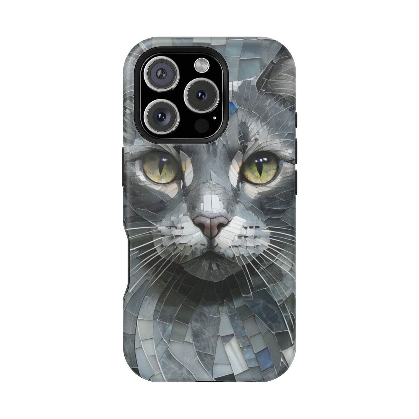 Stylish Cat Mosaic Magnetic iPhone Case, Black Cat Phone Case, Cute Cat Phone Case, Shockproof Case, Cat iPhone Case
