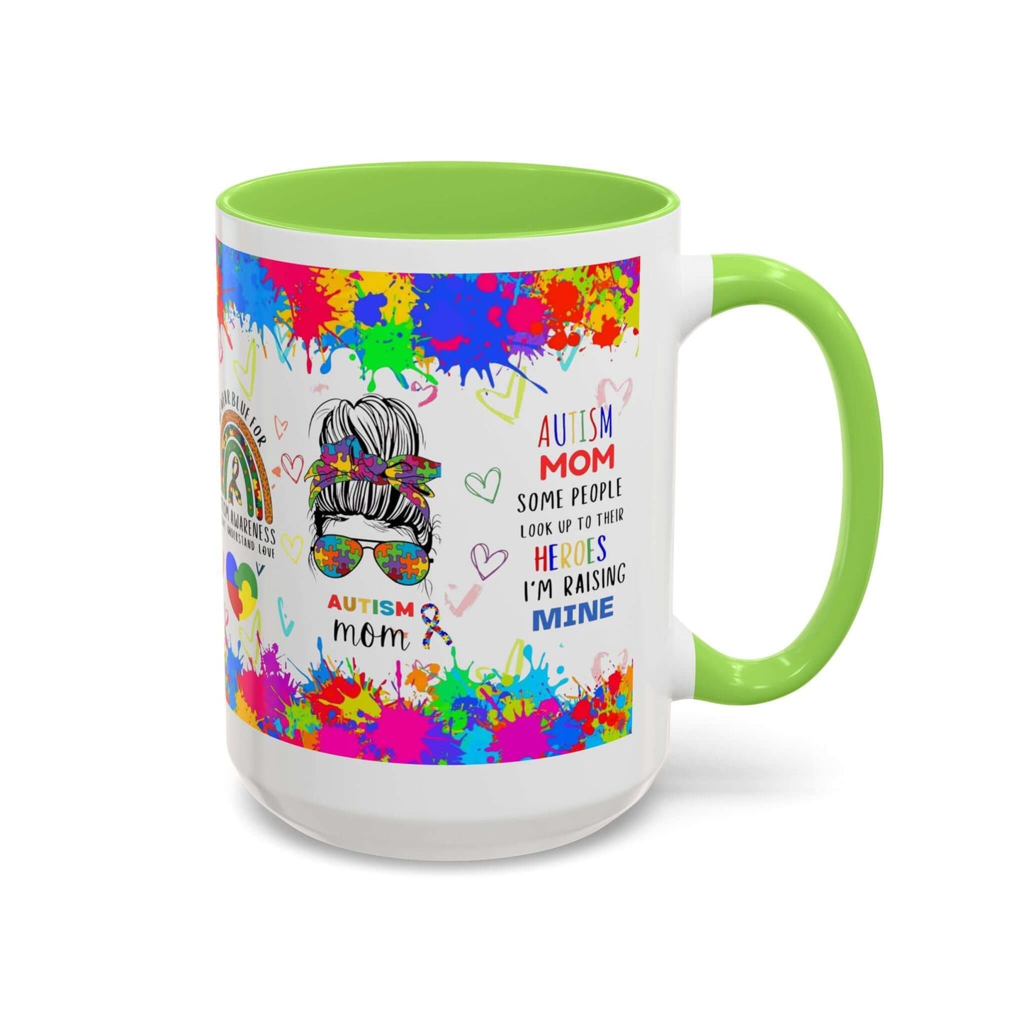 Colorful Autism Mom Mug featuring vibrant neurodiversity designs and heartfelt quotes about raising autistic children.