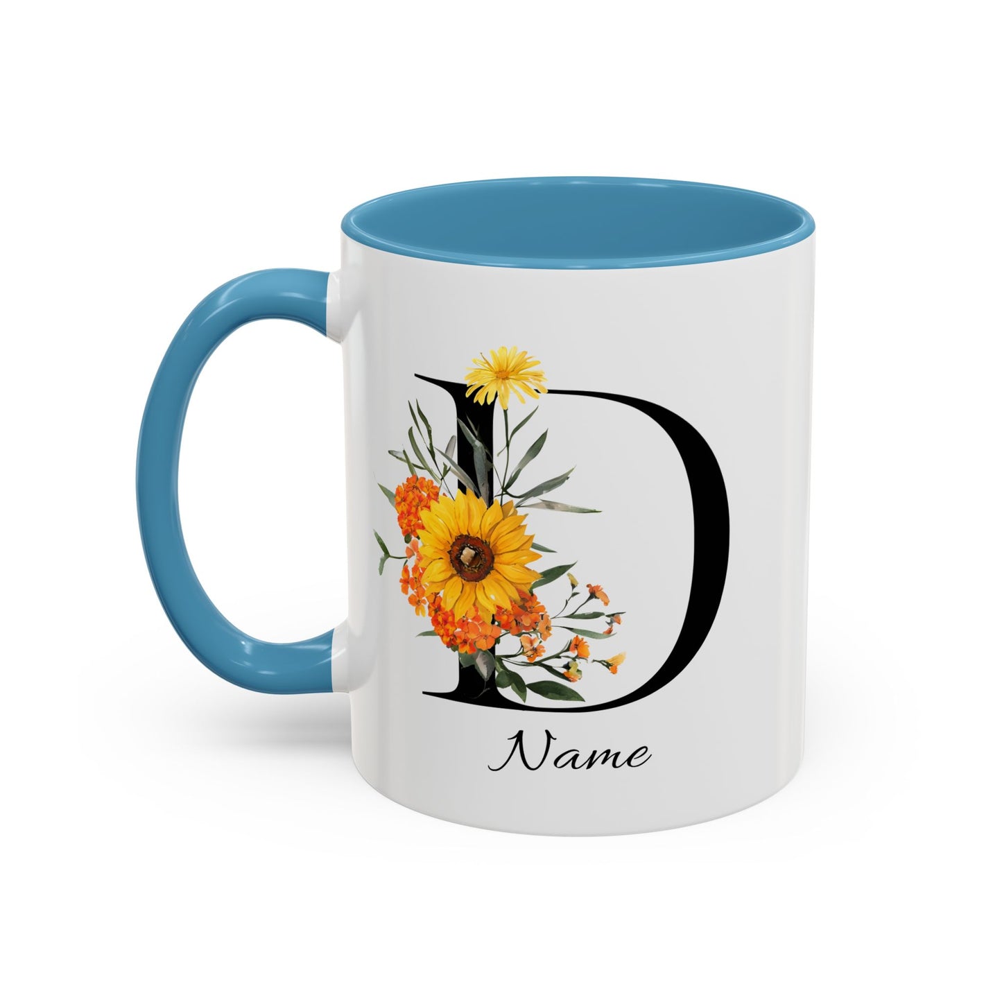 Personalized Floral Monogram, Letter D Mug, Initial Mug, Monogrammed Mug, Bridesmaid Gift, Custom Text Mug