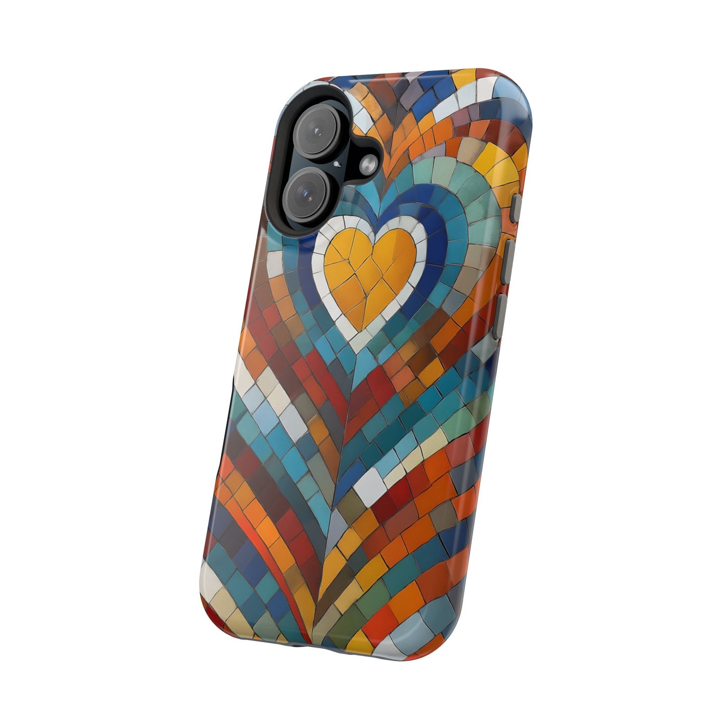 Magnetic Heart Mosaic iPhone Case, Faux Stained Glass, Trendy Phone Cover, Artistic Phone Case, Wireless Charging