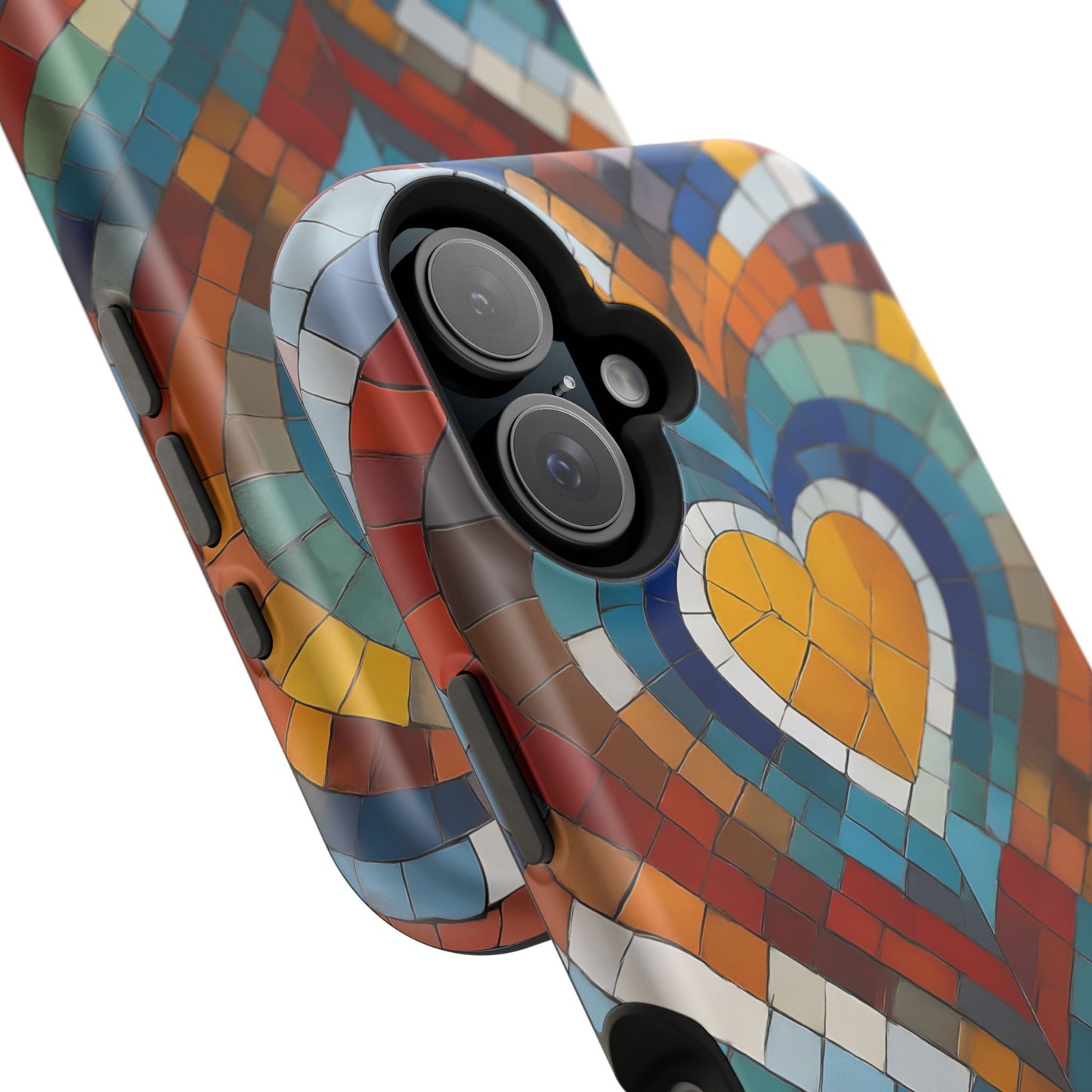 Magnetic Heart Mosaic iPhone Case, Faux Stained Glass, Trendy Phone Cover, Artistic Phone Case, Wireless Charging