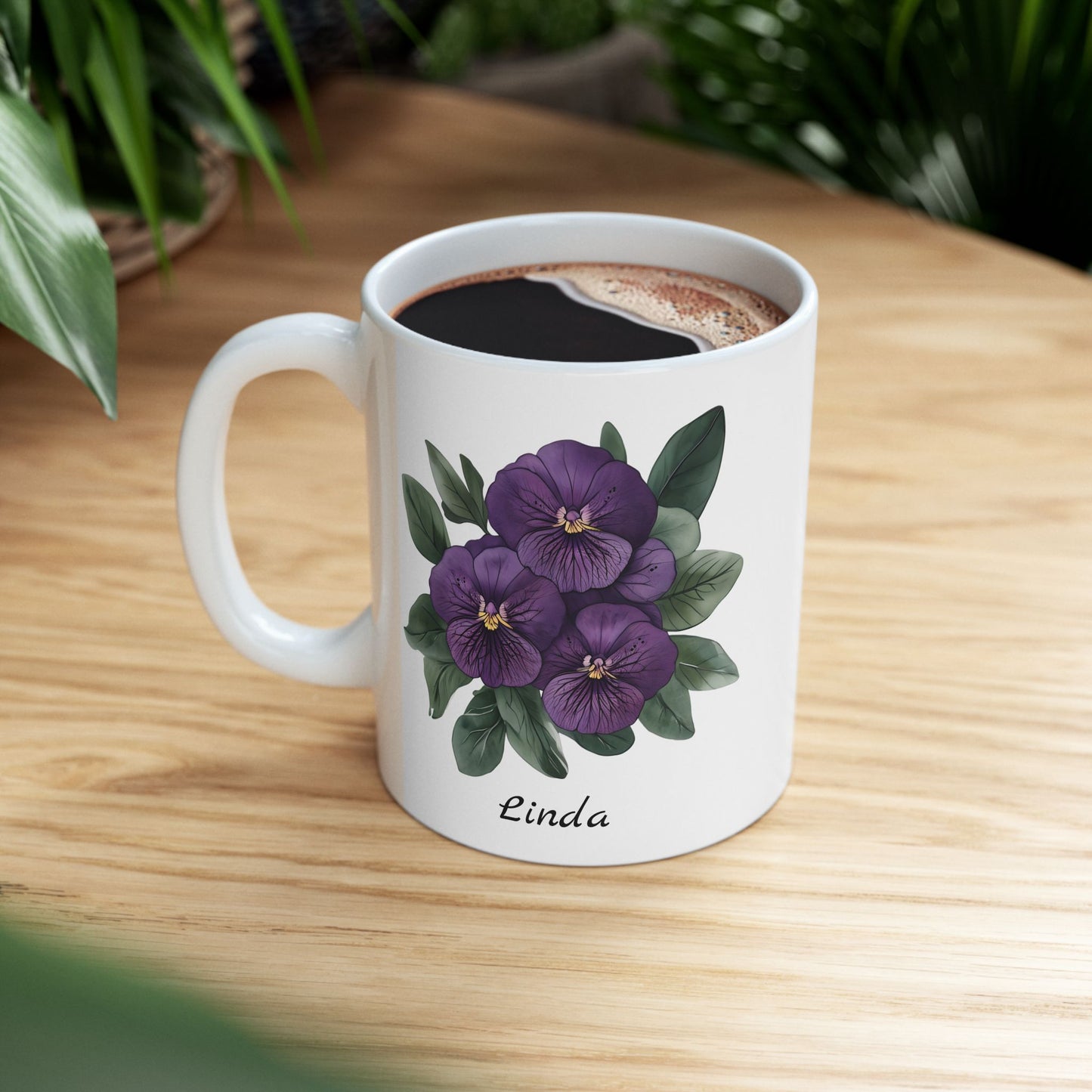 African Violet Birthday Month Mug, African Violet Mug, Violet Birth Flower, Customizable Mug, February Birthday Gift