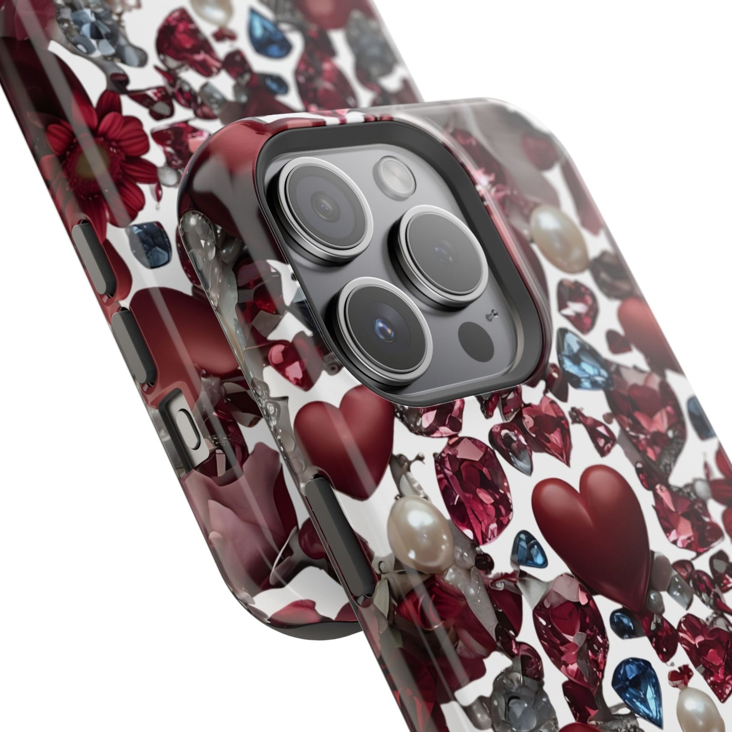 Romantic Floral Hearts Magnetic Tough iPhone Case -  Durable Phone Case for Gifts, Valentine's Day, Birthday, Anniversary, Cute Accessories