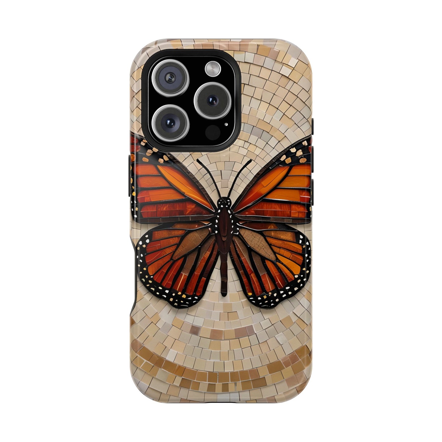 Monarch Butterfly Mosaic iPhone Case, Orange Butterfly Case, Artistic Phone Cover, Trendy iPhone Case, Wireless Charging Cover