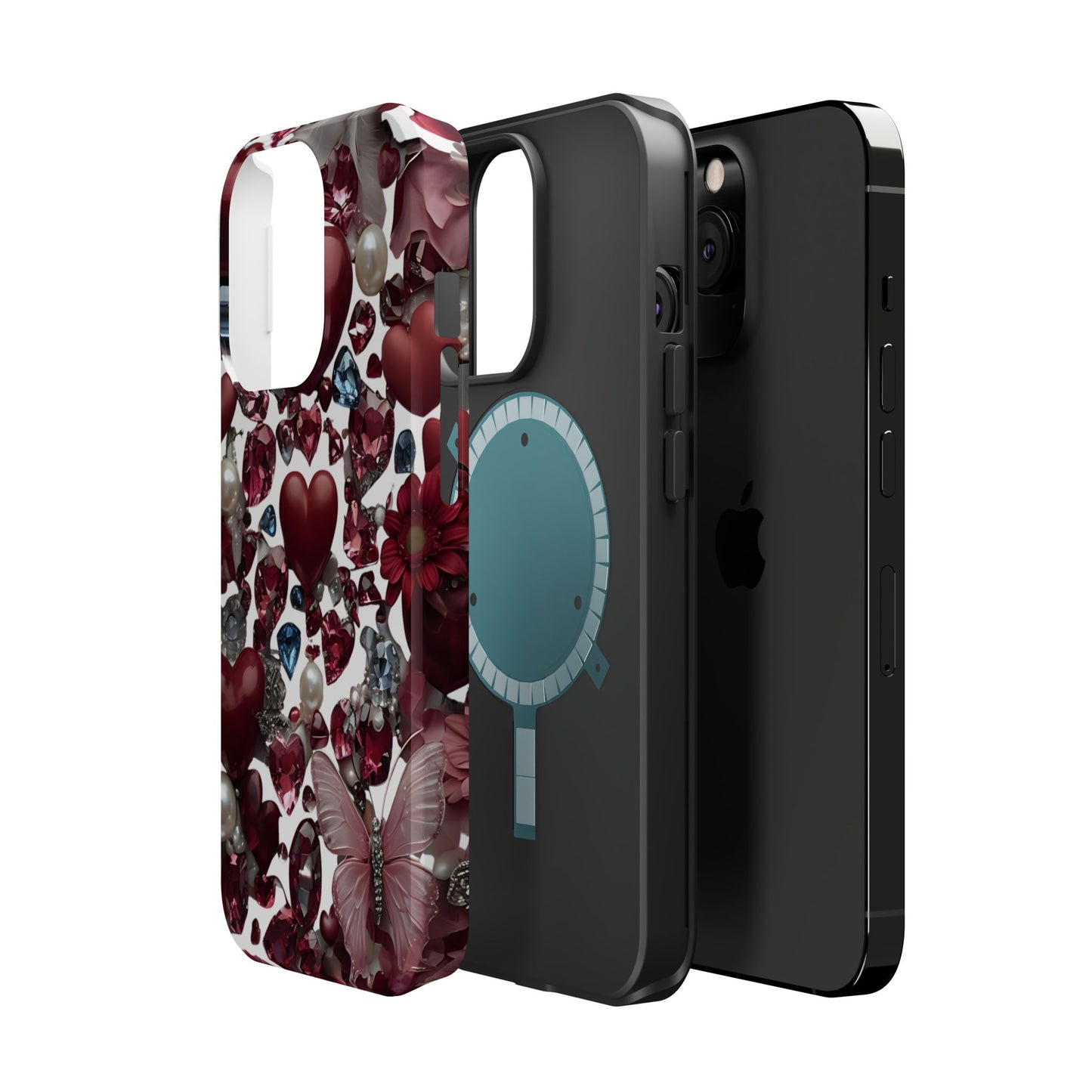 Romantic Floral Hearts Magnetic Tough iPhone Case -  Durable Phone Case for Gifts, Valentine's Day, Birthday, Anniversary, Cute Accessories