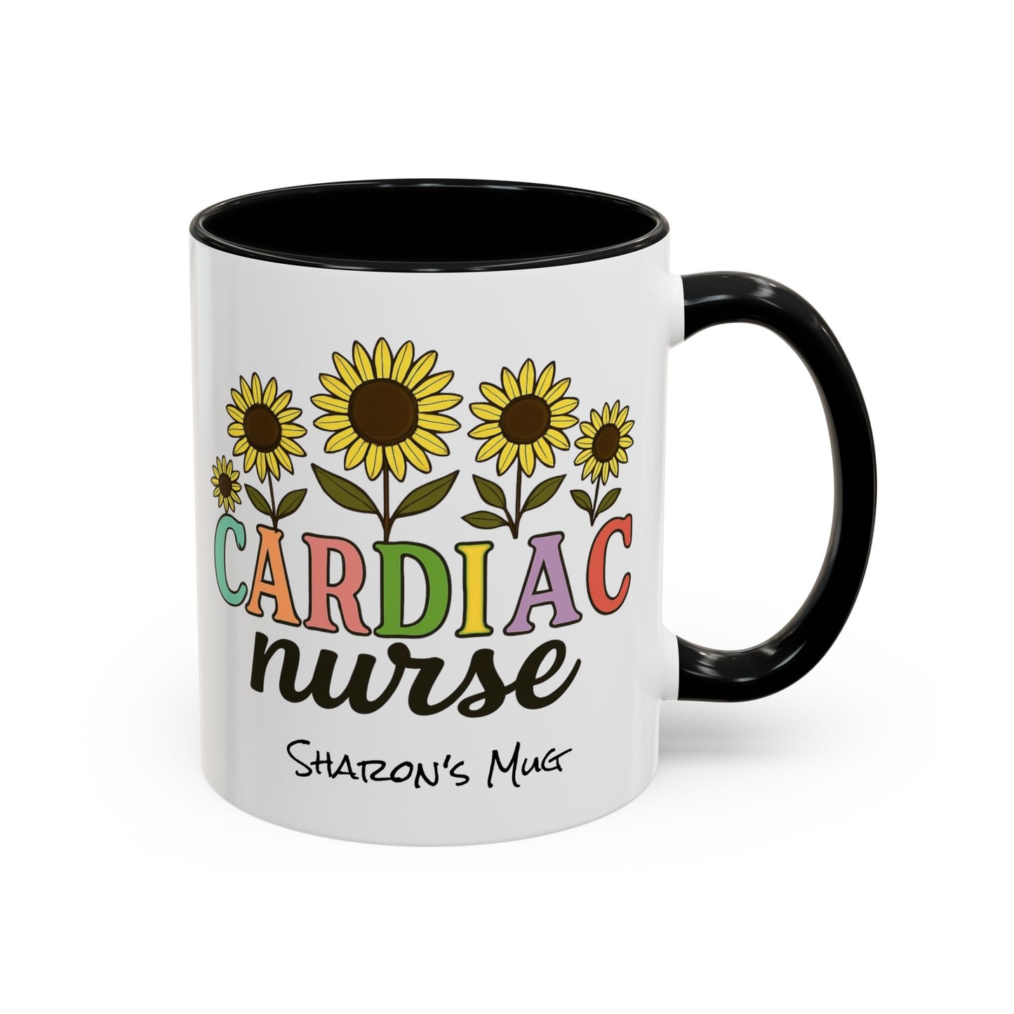 Cardiac Nurse Sunflower Accent Coffee Mug, CVICU Nurse Mug, Cardiac Nursing Grad Gift, Cardiac ICU Nurse, Cardiology RN NP