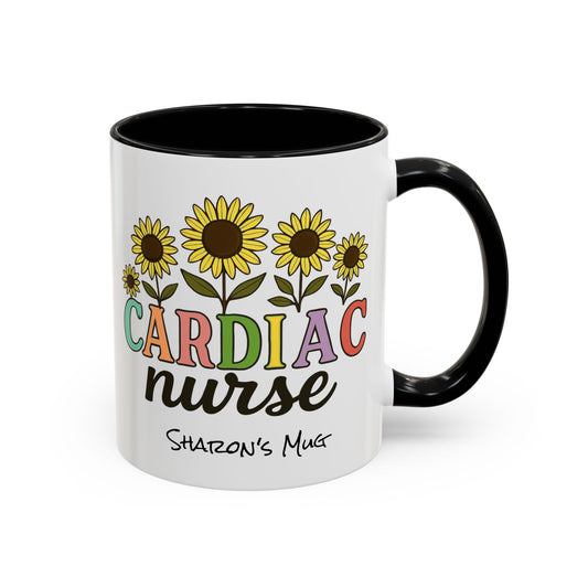 Cardiac Nurse Sunflower Accent Coffee Mug, CVICU Nurse Mug, Cardiac Nursing Grad Gift, Cardiac ICU Nurse, Cardiology RN NP