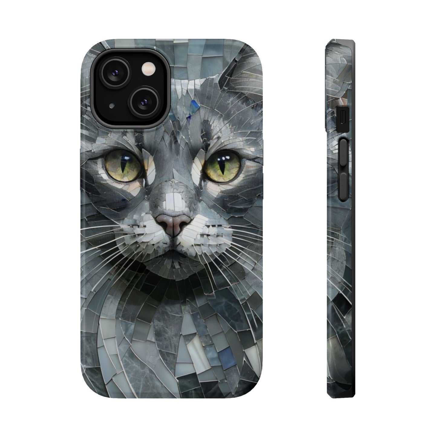 Stylish Cat Mosaic Magnetic iPhone Case, Black Cat Phone Case, Cute Cat Phone Case, Shockproof Case, Cat iPhone Case