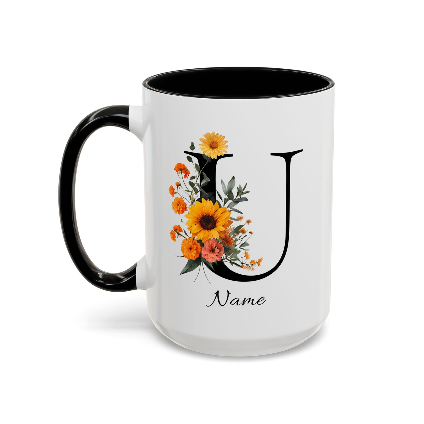 Personalized Floral Monogram - Letter U - Elegant Accent Coffee Mug – Personalized Mothers Day Gift