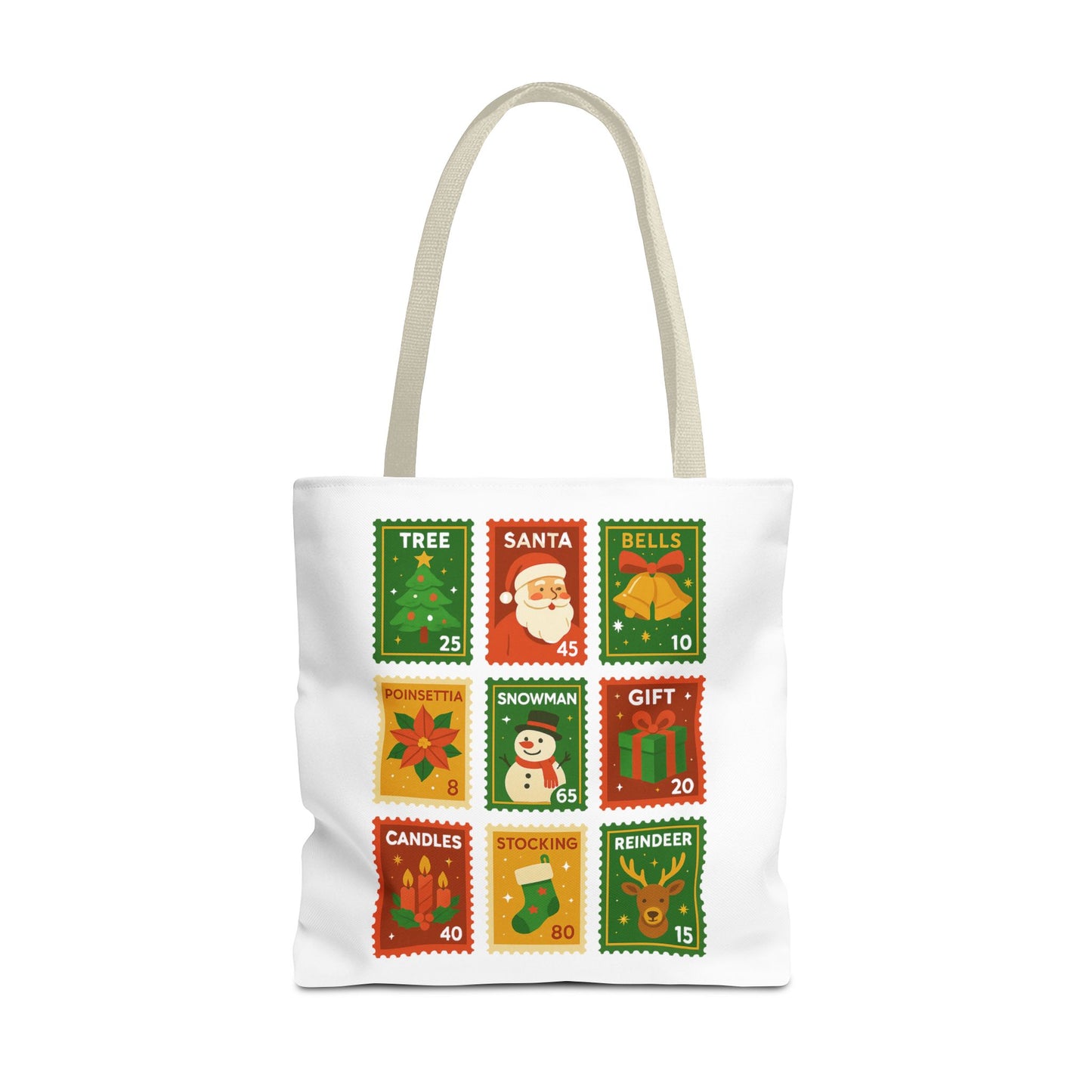 Festive Holiday Stamp Tote Bag, Xmas Gift Bag, Holiday Tote Bag, Custom Christmas Bag, Party Favor Gift Bag, Unique Gift Bag