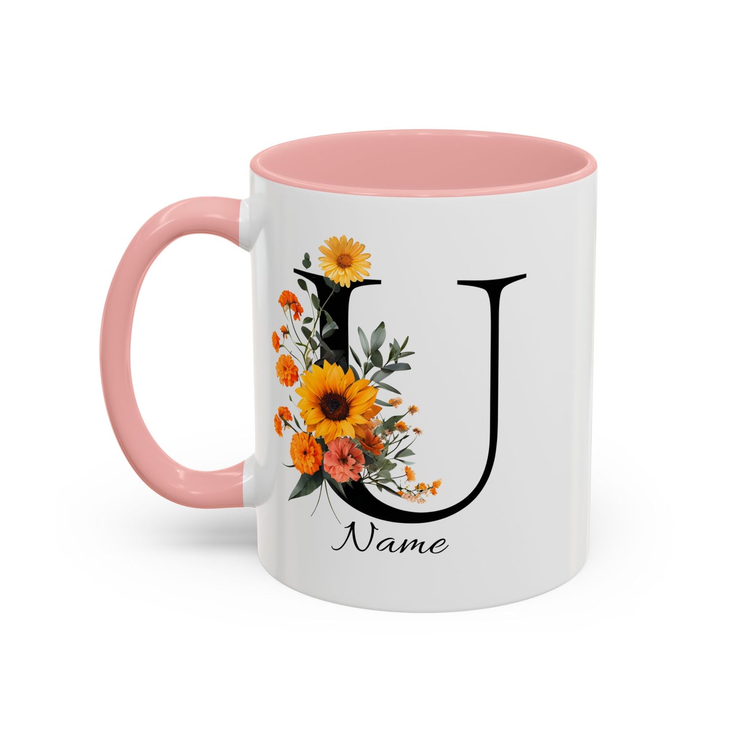 Personalized Floral Monogram - Letter U - Elegant Accent Coffee Mug – Personalized Mothers Day Gift