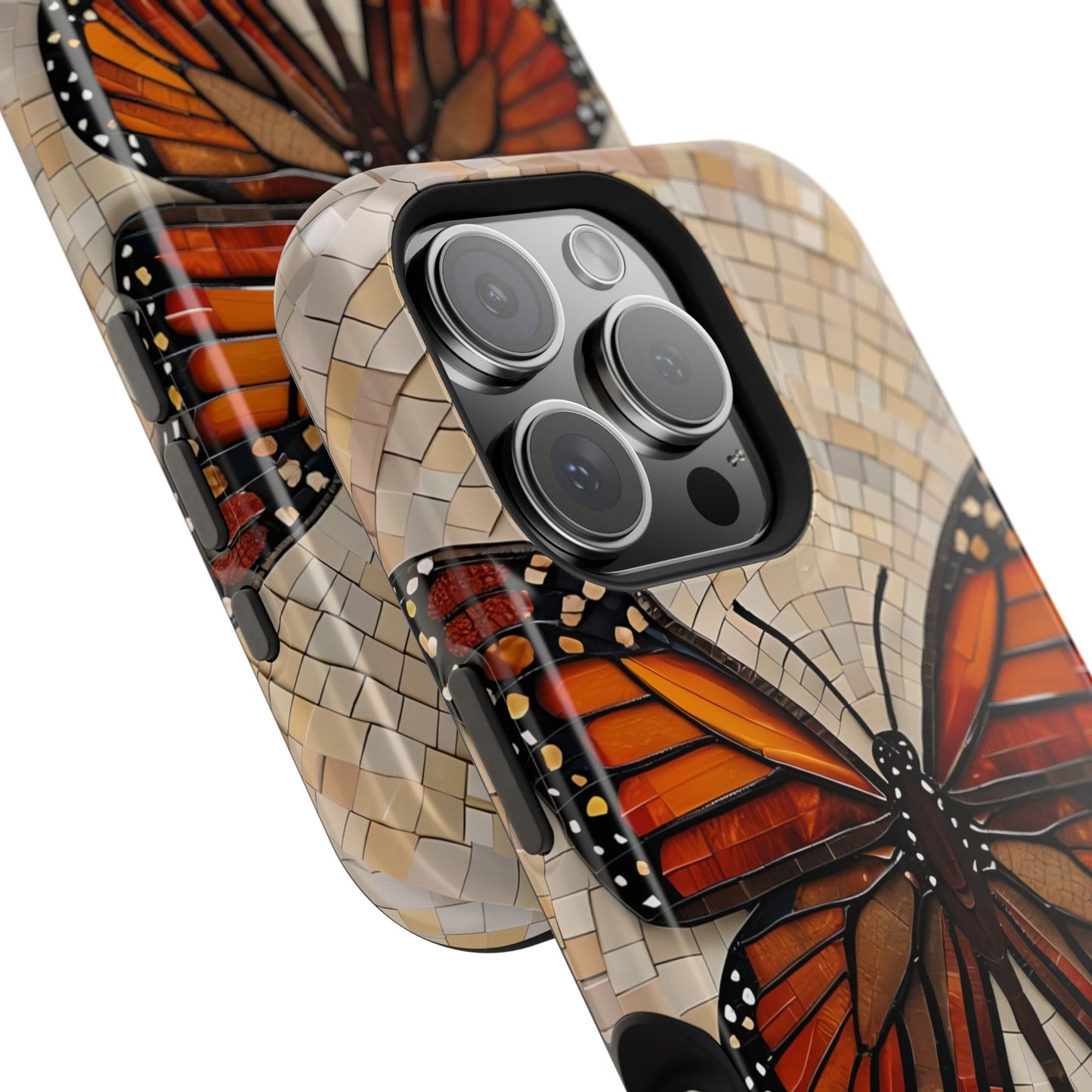 Monarch Butterfly Mosaic iPhone Case, Orange Butterfly Case, Artistic Phone Cover, Trendy iPhone Case, Wireless Charging Cover