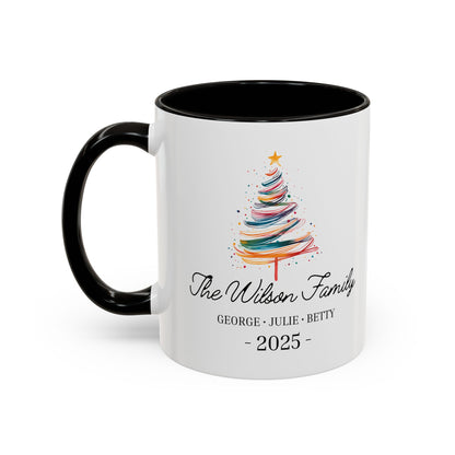Personalized Family Christmas Mug, Custom Family Name Holiday Coffee Cup 2025, Colorful Christmas Tree Mug, Family Christmas Gift