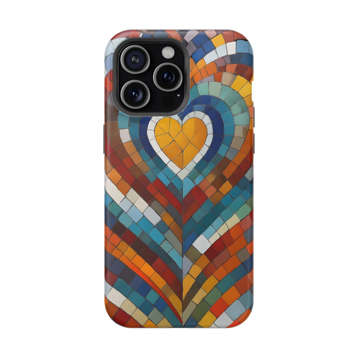 Magnetic Heart Mosaic iPhone Case, Faux Stained Glass, Trendy Phone Cover, Artistic Phone Case, Wireless Charging