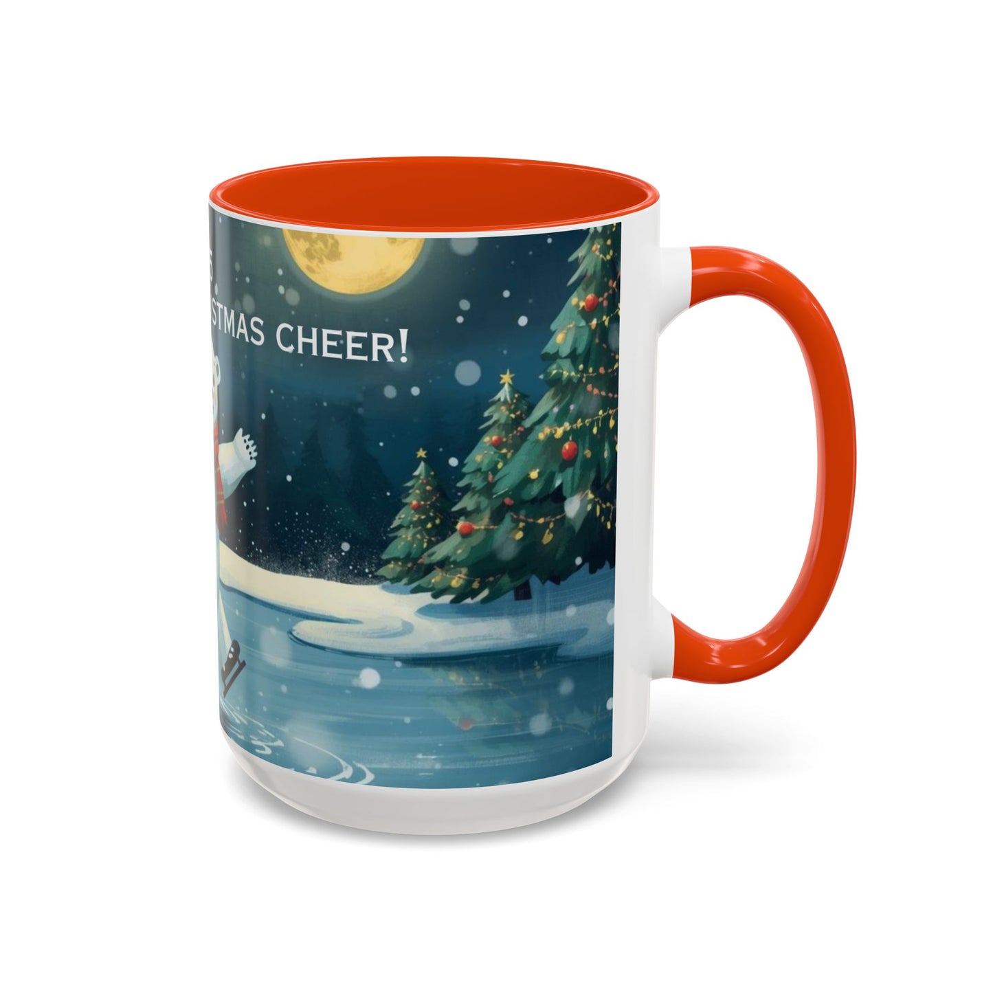 Polar Bear Christmas mug, decorated with festive trees and holiday scenes, perfect for warm drinks during the holidays.