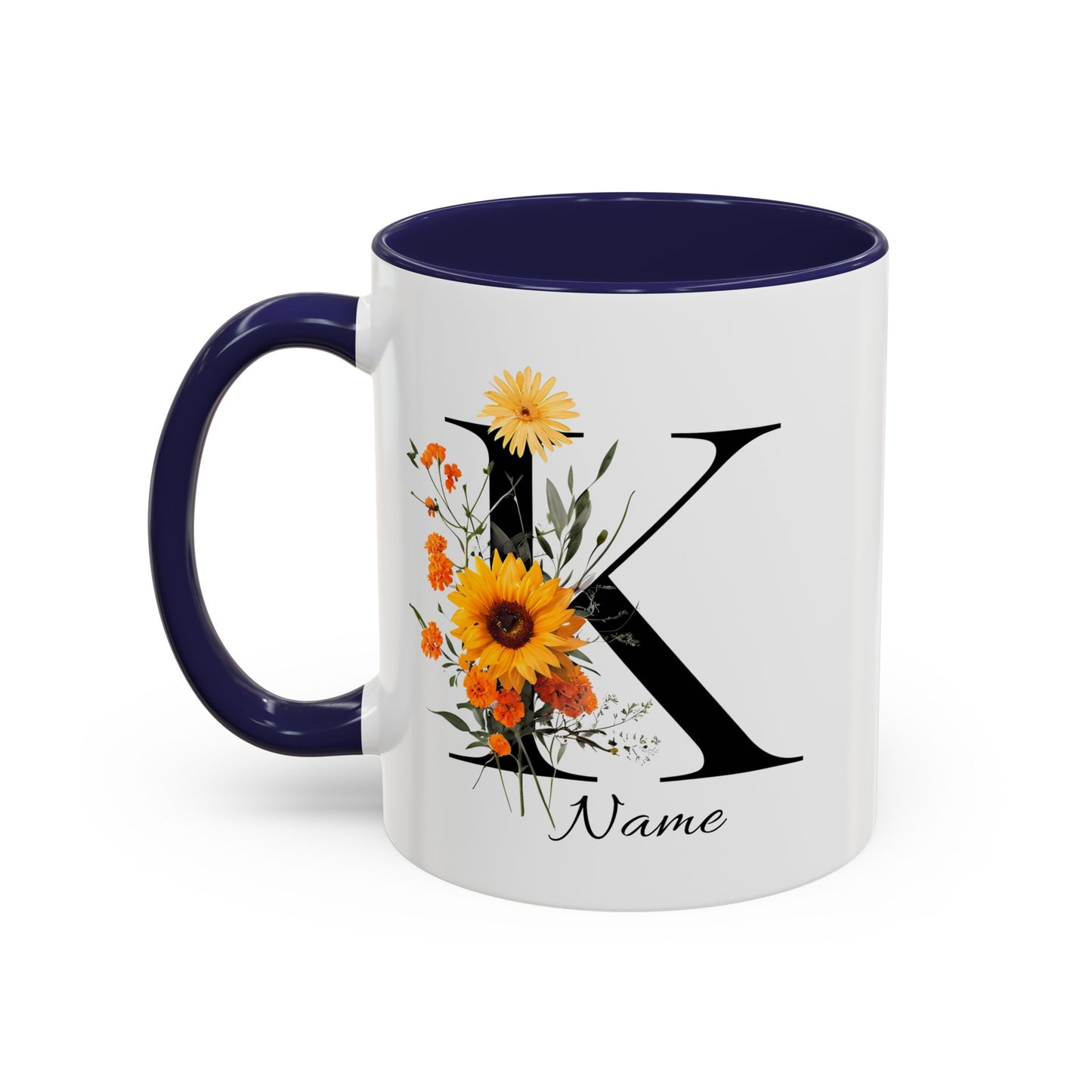 Personalized Floral Monogram - Letter K - Elegant Accent Coffee Mug – Personalized Mothers Day Gift
