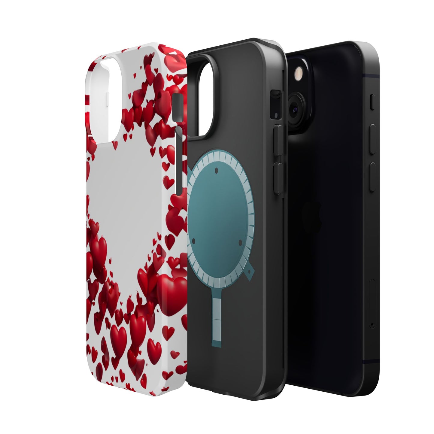 Heart-Shaped Heart Motif Magnetic Tough iPhone Case, Love Themed Phone Cover, Valentine's Day Gift,  Romantic Phone Case