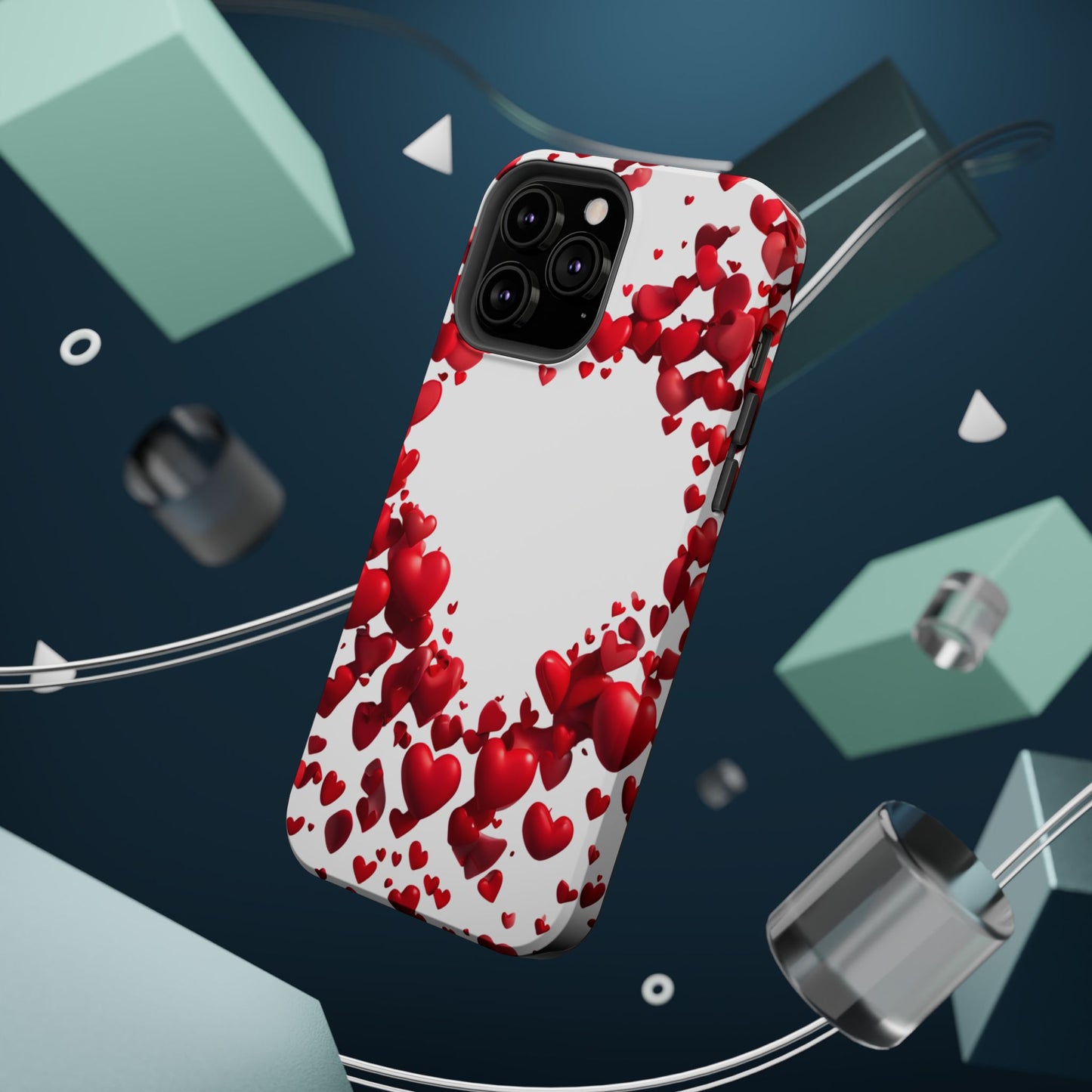 Heart-Shaped Heart Motif Magnetic Tough iPhone Case, Love Themed Phone Cover, Valentine's Day Gift,  Romantic Phone Case