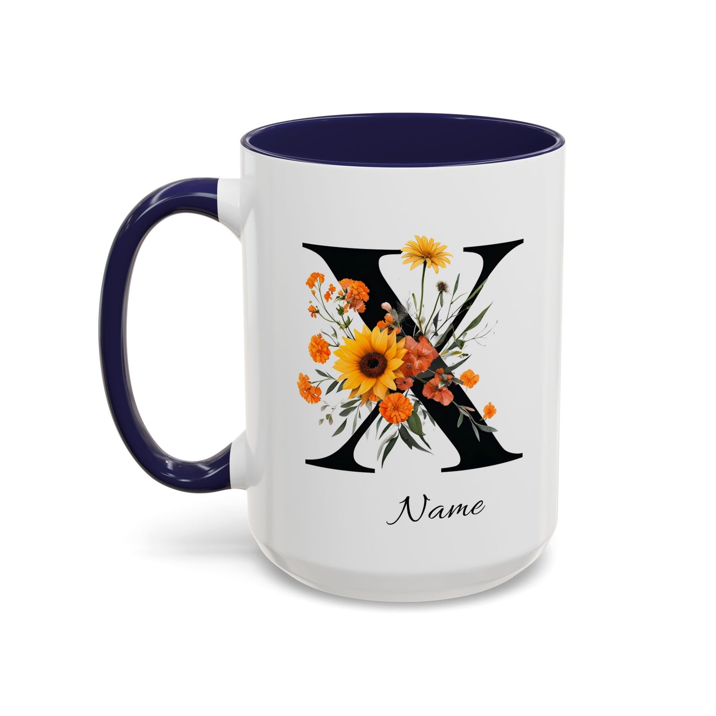 Personalized Floral Monogram - Letter X - Elegant Accent Coffee Mug – Personalized Mothers Day Gift