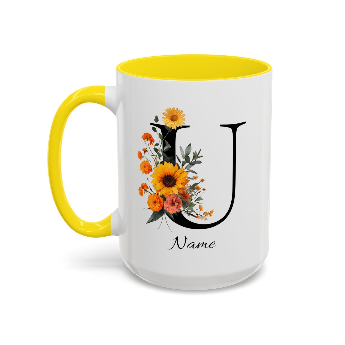 Personalized Floral Monogram - Letter U - Elegant Accent Coffee Mug – Personalized Mothers Day Gift