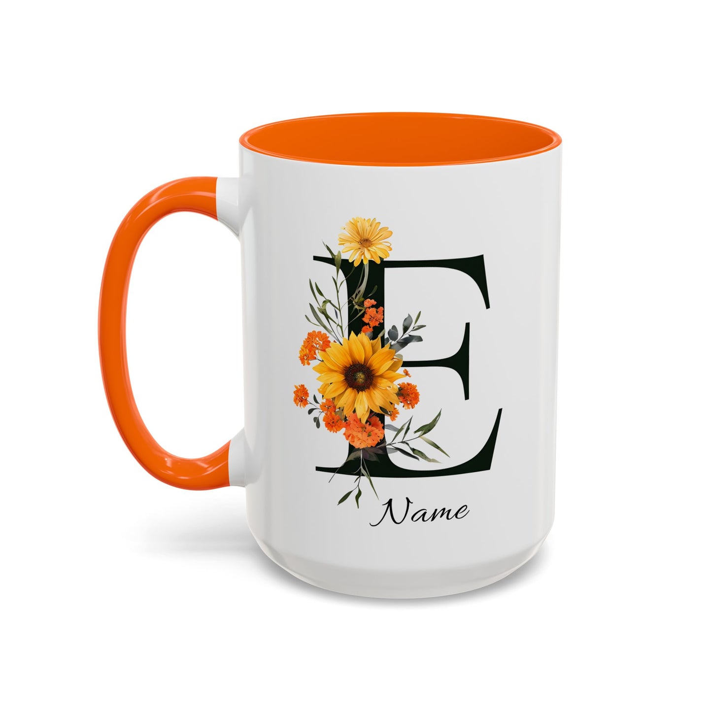 Personalized Floral Monogram Mug, Letter E Mug, Custom Text Mug, Bridesmaid Gift, God Mother Gift, Hangover Kit