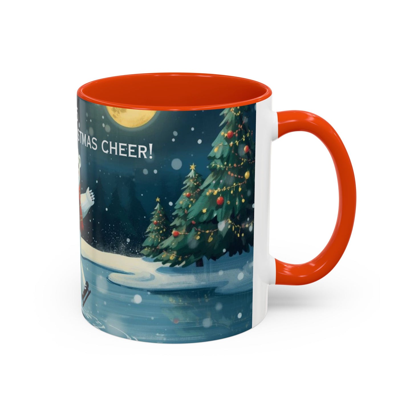Polar Bear Christmas mug, decorated with festive trees and holiday scenes, perfect for warm drinks during the holidays.