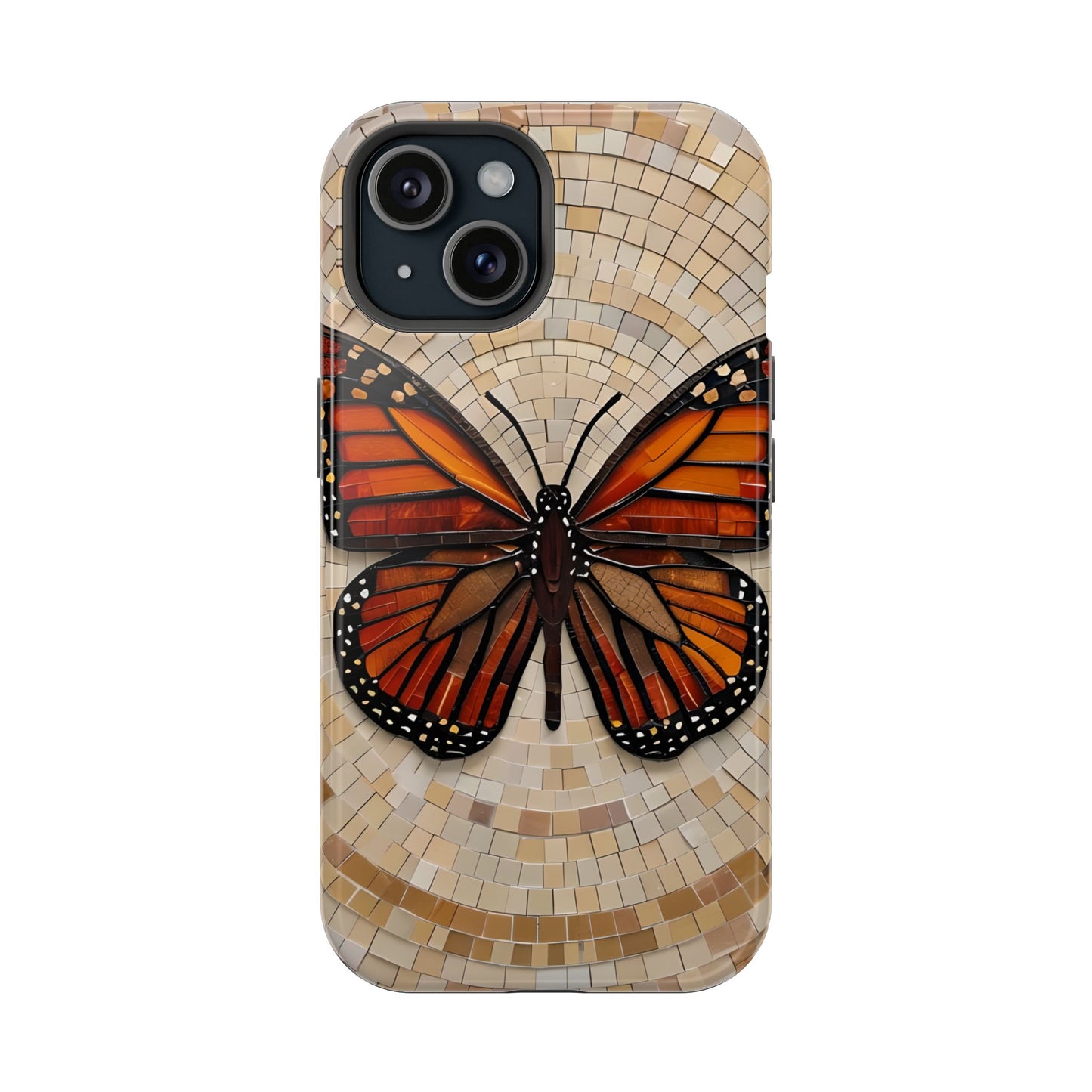 Monarch Butterfly Mosaic iPhone Case, Orange Butterfly Case, Artistic Phone Cover, Trendy iPhone Case, Wireless Charging Cover