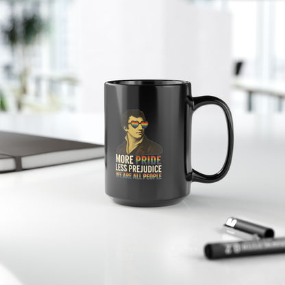 Pride Month Black Mug, More Pride Less Prejudice, 11oz & 15oz, LGBT Mug, Equal Rights Mug, Bisexual Queer Mug