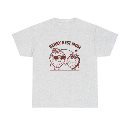 Berry Best Mom Heavy Cotton Tee, Cute Strawberry Design, Strawberry Shirt, 1st Mothers Day, Gifts for New Mom