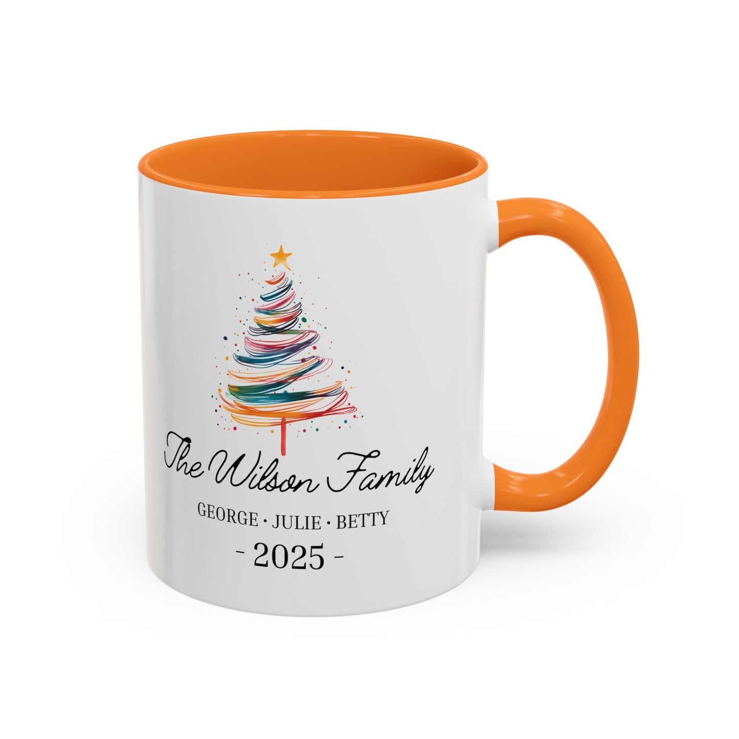 Personalized Family Christmas Mug, Custom Family Name Holiday Coffee Cup 2025, Colorful Christmas Tree Mug, Family Christmas Gift