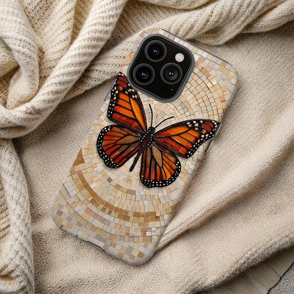 Monarch Butterfly Mosaic iPhone Case, Orange Butterfly Case, Artistic Phone Cover, Trendy iPhone Case, Wireless Charging Cover