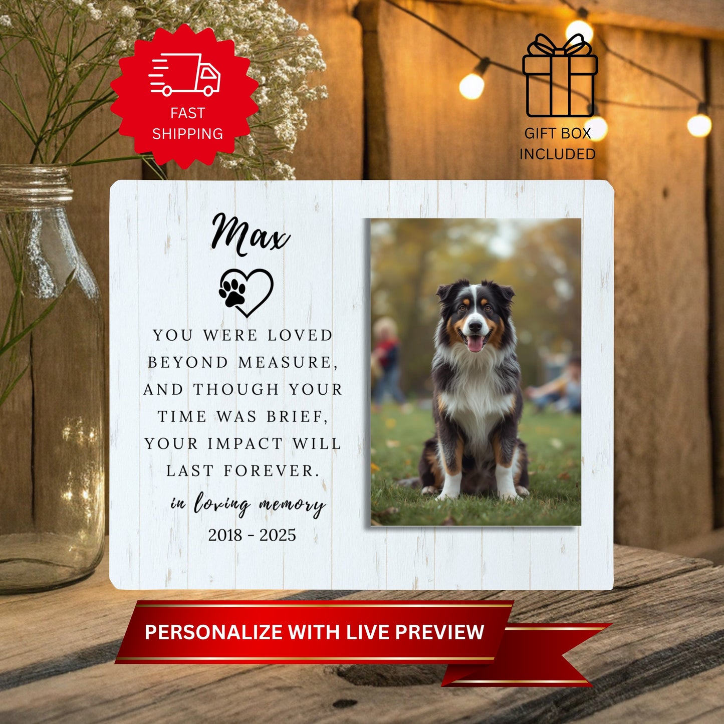 Pet Memorial - Dog Memorial Pet Loss Gifts - Dog Plaque - Horizontal