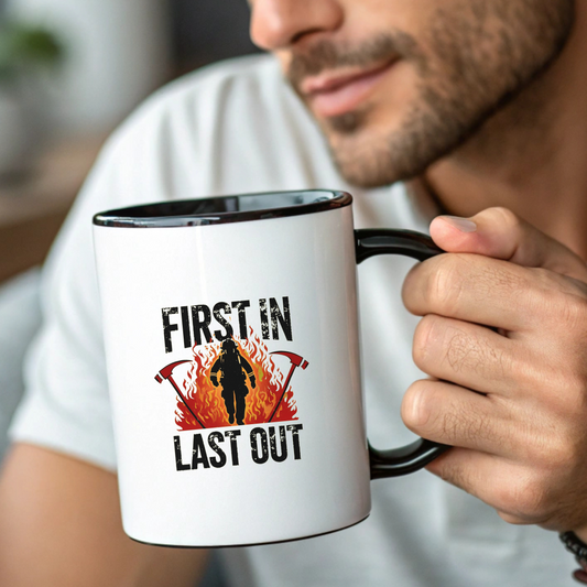 Firefighter First In Last Out Mug, Female Firefighter Gift, Firefighter Wife Mug, Thin Red Line, Firefighter Gift