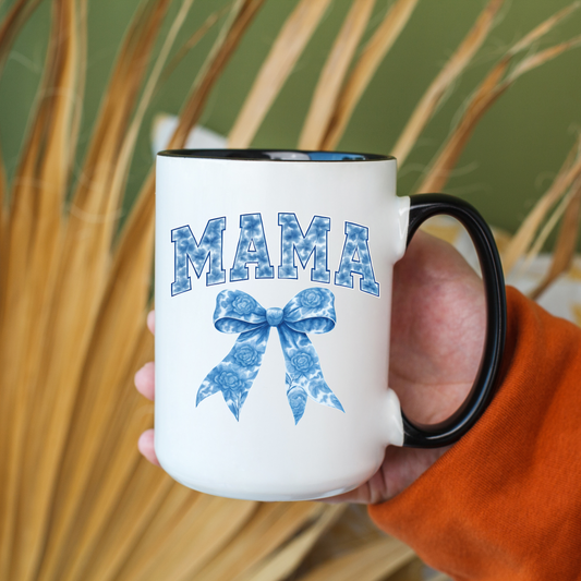 Blue Floral Mama Coffee Mug, Mommy Mug, Toile de Jouy Mug, Microwave Safe, Cottagecore, Gift from Bride, Mother of the Groom