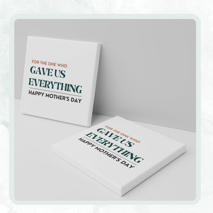 DESIGN G - For the One Who Gave Us Everything ready-made ceramic coaster, two coasters shown standing and lying flat