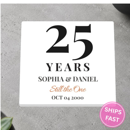 Still the One personalized ceramic coaster on a gray stone surface
