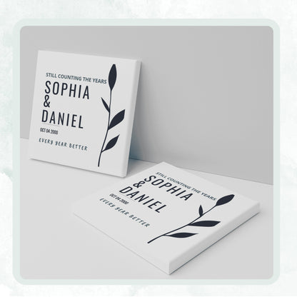 DESIGN B - Every Year Better Branch personalized ceramic coaster, two coasters shown standing and lying flat
