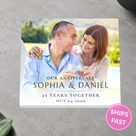 Anniversary personalized square ceramic coaster, Bold Retro / Graphic — image 2 of 13