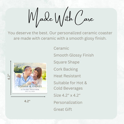 Anniversary personalized square ceramic coaster, Bold Retro / Graphic — image 5 of 13