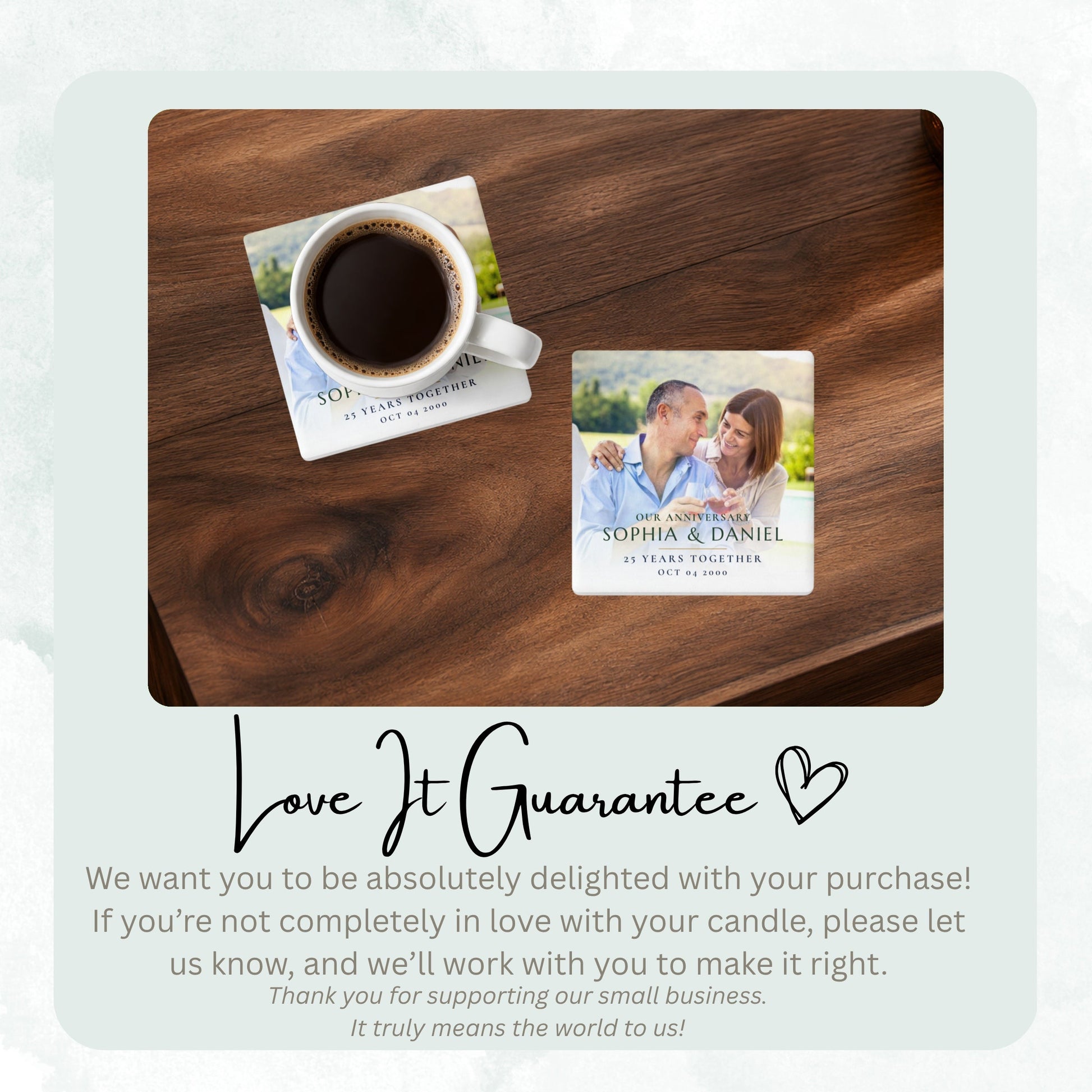 Anniversary personalized square ceramic coaster, Bold Retro / Graphic — image 6 of 13
