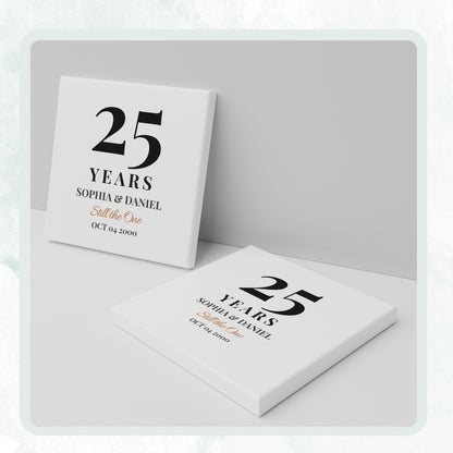 Anniversary personalized square ceramic coaster, Bold Retro / Graphic — image 7 of 13