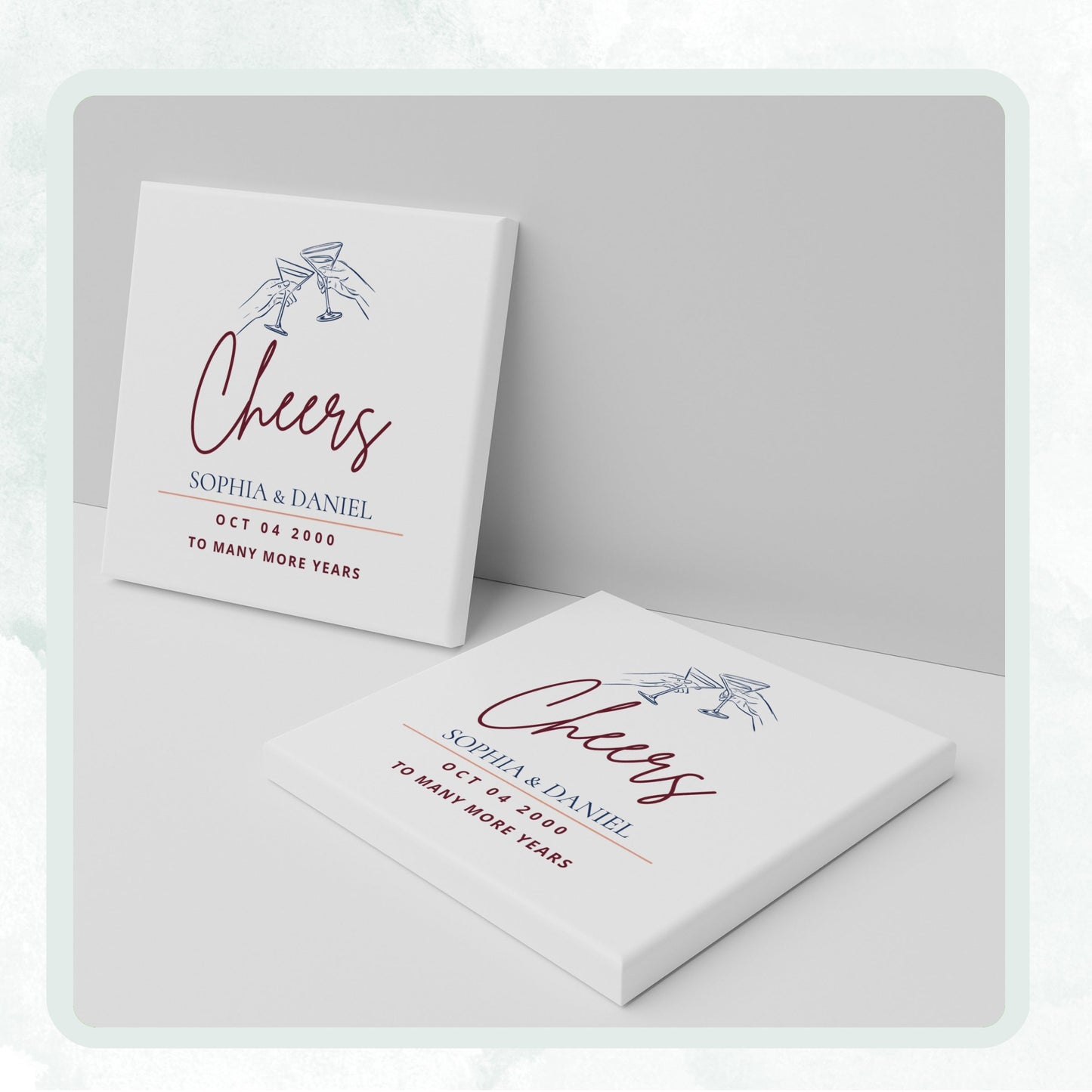 Anniversary personalized square ceramic coaster, Bold Retro / Graphic — image 10 of 13