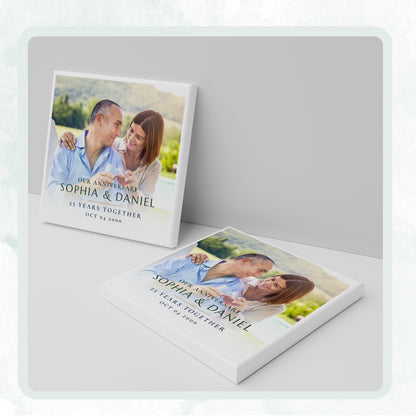 Anniversary personalized square ceramic coaster, Bold Retro / Graphic — image 11 of 13